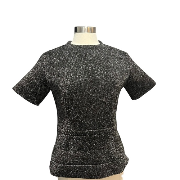 Marc Jacobs Sweater Wool Large Metallic Peplum Structured Short Sleeves Black - Picture 6 of 6